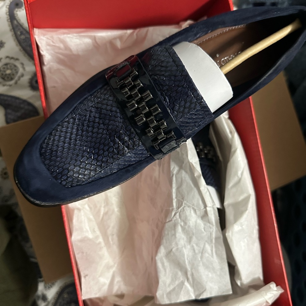 Donald J. Pliner Navy Textured Loafers
